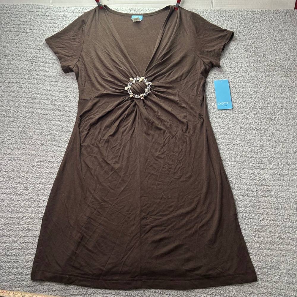 Dotti Beach Cover Up Dress Embellished Brown Small Boho Y2K Coastal Resortwear